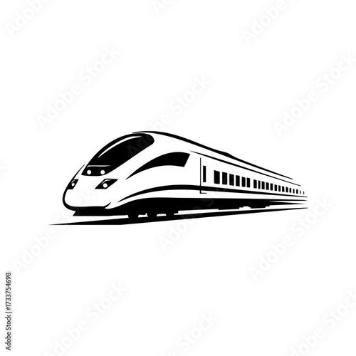 Stylized black and white bullet train design representing speed, modern travel, and efficient public transportation.