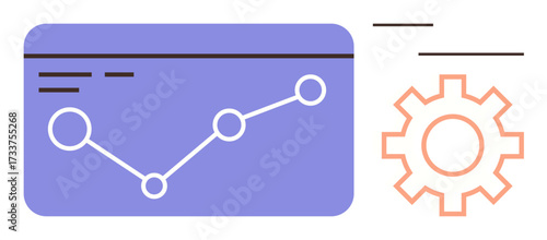 Trend line chart, diagram, and gear highlight analytics, process improvement, and strategy. Ideal for data analysis, productivity, progress, workflow finance planning simple flat metaphor