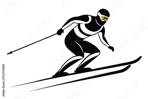 Action Packed Skier Silhouette with Wave Effect for Sports Branding
