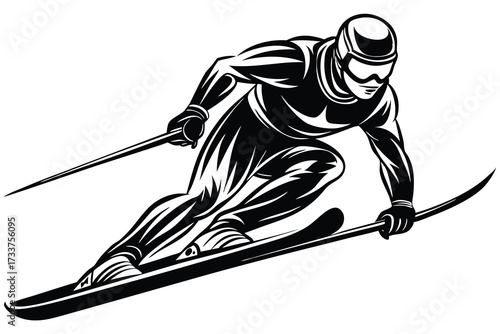 Action Packed Skier Silhouette with Wave Effect for Sports Branding