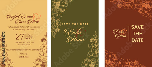Floral elegant background with hand drawn flower elements in neutral. Vector design templates for wedding invitation vip cover, poster, rsvp modern card-3