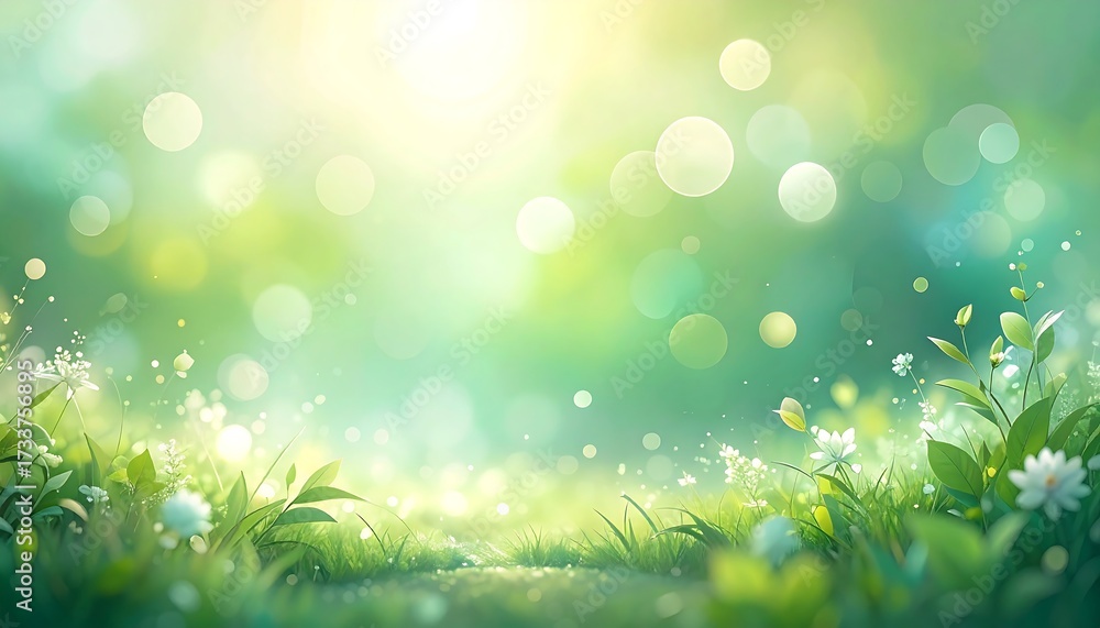 Obraz premium Lush spring meadow bathed in soft sunlight