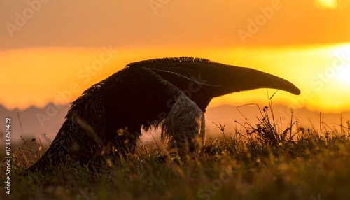 Silhouetted anteater at sunset (1)