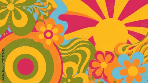 Colorful Retro Flower Power Pattern Motion Graphic Background