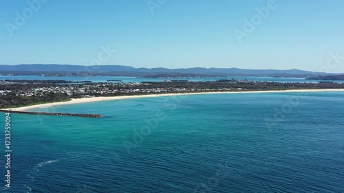 Swansea channel Lake Macquarie Pacific ocean delta aerial seascape as 4k.