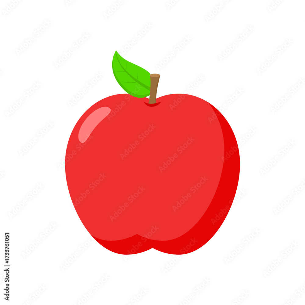 Fototapeta premium A bright red apple fruit illustration, symbolizing healthy eating and organic nutrition, isolated on a white background for easy use