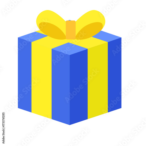 Celebrate with a cheerful and eye-catching graphic of a blue gift box with a bright yellow ribbon, symbolizing presents, surprises, and festive events for any occasion