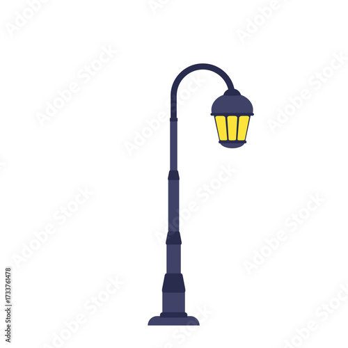 Vibrant flat design illustration of a classic glowing street light icon, providing essential urban illumination for city paths and outdoor areas
