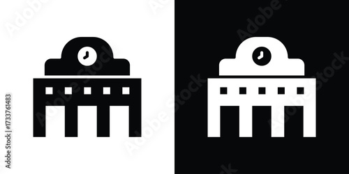 Train station building icon illustration element design. black glyph icons