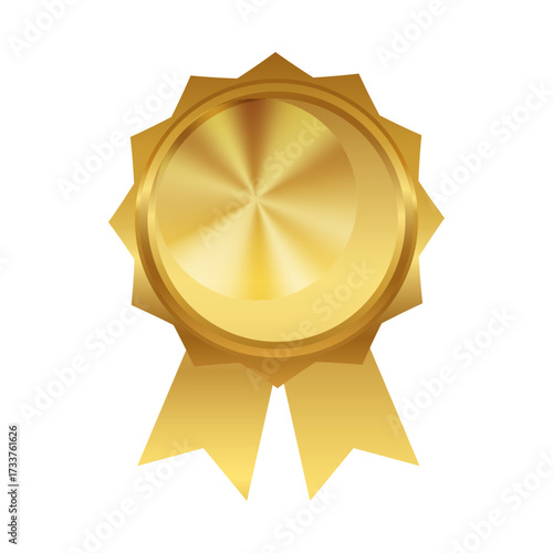 Golden award badge with ribbon, perfect for celebrating achievements and recognizing excellence
