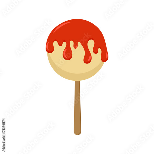 Sweet fish balls dipped in vibrant red syrup, a delightful and artistic confectionery treat
