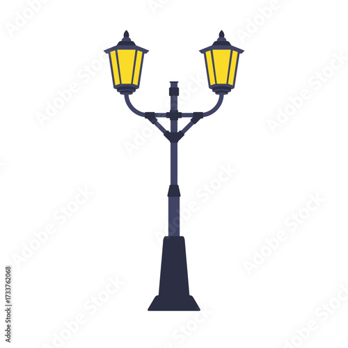 Classic double lantern Street lights with a vintage design, an isolated vector illustration for urban city decor
