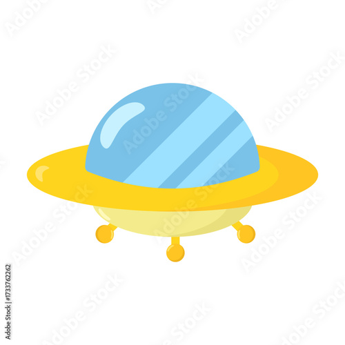 Vector illustration of a cute cartoon UFO, a classic alien spacecraft for exploring outer space and beyond