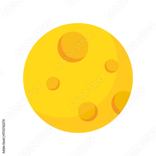 Vibrant yellow moon illustration depicting celestial body in outer space, with craters visible on its surface, suitable for cosmic themes and astronomical designs