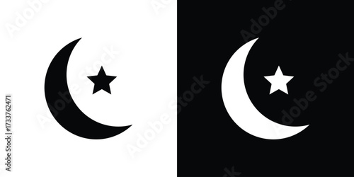 Star and crescent icon illustration element design. black glyph icons