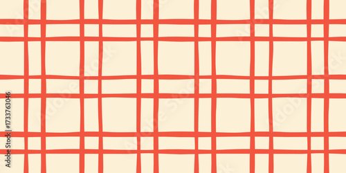Minimalist seamless grid pattern in a simple hand-drawn sketch style, a geometric checkered texture for wallpaper, stationery, or fabric print, vector illustration.