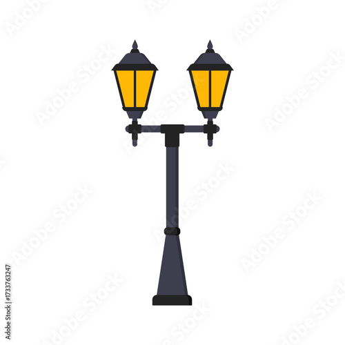 Classic dual-headed street lights illuminate the urban night, providing essential guidance and a touch of vintage charm to cityscapes, pathways, and public squares with its elegant design