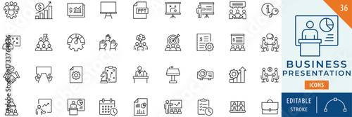 Business Presentation icon collection set. Editable stroke.