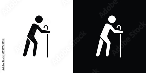 Person walking with cane icon illustration element design. black glyph icons