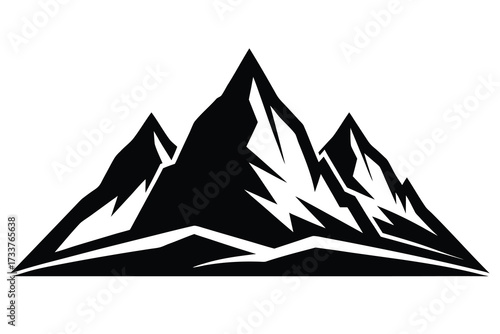 Black and White Illustration of Three Mountain Peaks with Snowy Accents