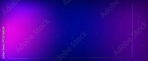 Purple, pink and blue neon background with noise and scratch. Abstract fluorescent gradient. Dark uv gradation cover. Movie filter overlay. Blurry gradient with dust. Vector decoration background.