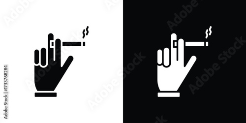 Hand holding cigarette icon illustration element design. black glyph icons