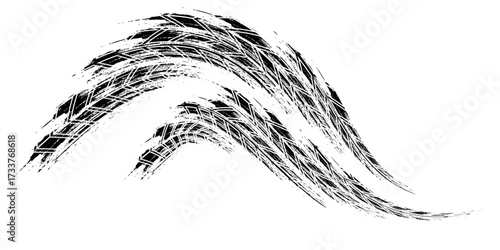 Grunge tire tracks, brake marks. Tire tread, wheel texture, tire marks - auto racing, motocross, drift, rally, off-road, and more.