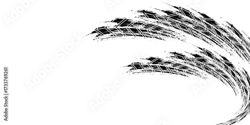 Grunge tire tracks, brake marks. Tire tread, wheel texture, tire marks - auto racing, motocross, drift, rally, off-road, and more.