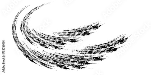 Grunge tire tracks, brake marks. Tire tread, wheel texture, tire marks - auto racing, motocross, drift, rally, off-road, and more.