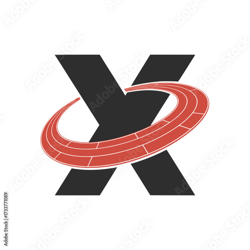 Letter X logo with racing track design, Creative letter X logo combined with a bold red racing track illustration, symbolizing speed, direction, motion, and modern branding identity.

