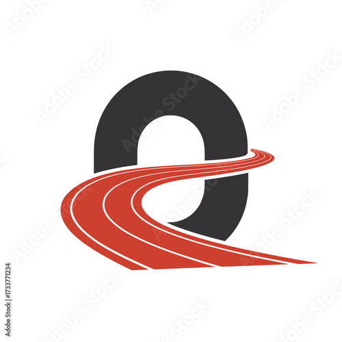 Letter O logo with racing track design, Stylized letter O logo with a bold red racing track curving through its center, symbolizing speed, progress, energy, and dynamic movement.

