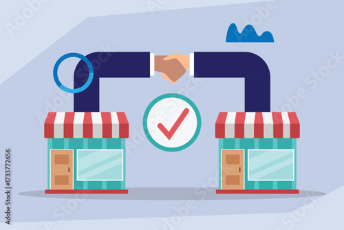 Business Partnership and Agreement Between Two Companies or Stores 2d flat vector illustration