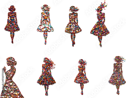Colorful paper quilled figures in dresses paper quilling