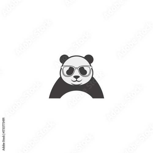 Cool panda face logo, simple monochrome mascot, sunglasses style, modern urban brand icon, playful minimalist vector