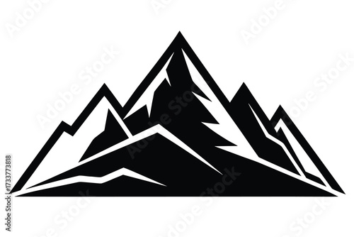 Bold Geometric Mountain Silhouette, Black and White Peaks Illustration Design