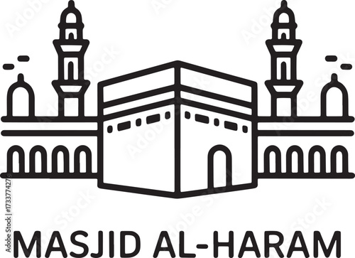 Masjid al-Haram Building Line Art Black Contour Islamic Mosque Architecture Symbol