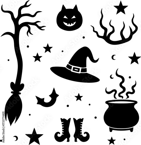 Witchcraft and Magic Items Silhouette Set 