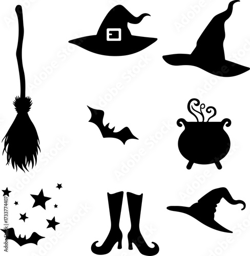 Witchcraft and Magic Items Silhouette Set 