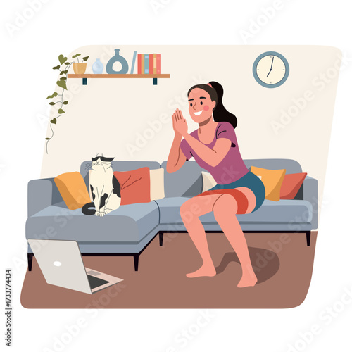 Fitness young woman doing exercises for buttocks and legs.. Vector cartoon flat style illustration