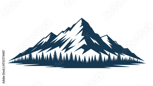 Majestic snow-capped mountain range with evergreen forest below a pristine sky