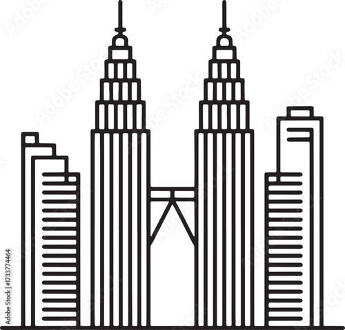 Kuala Lumpur Malaysia Line Art Twin Towers Architecture Landmark Travel Skyline