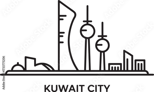 Kuwait City Skyline Vector Illustration Silhouette Middle East