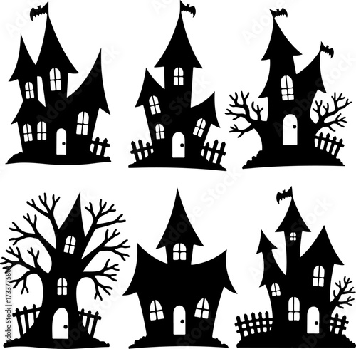 Wallpaper Mural Halloween Spooky Haunted House and Castle Silhouettes Collection Bundle Torontodigital.ca