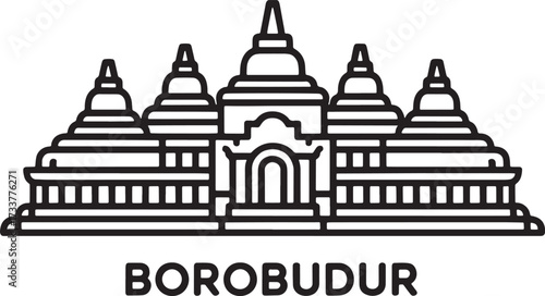 Borobudur Temple Outline Illustration Travel Place Religious Landmark Destination Icon Asia Java
