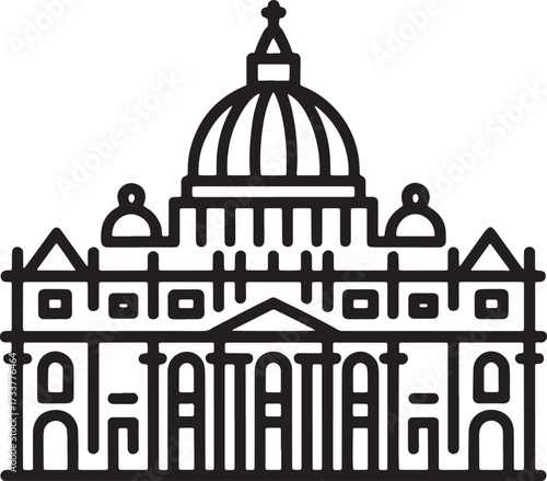 St Peter Basilica Vector Minimalist Outline Style Architecture Travel Landmark Rome