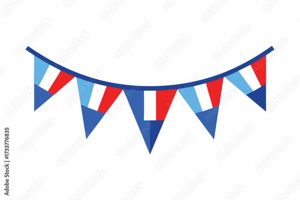 Obraz premium Festive Bunting Illustration Red, White, and Blue Triangle Flags on a Garland