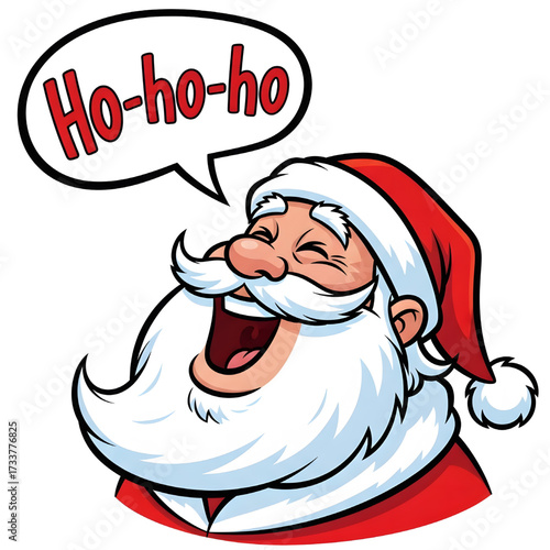 Vector image of Santa with his head raised, eyes closed, and mouth wide open, laughing Ho-ho-ho