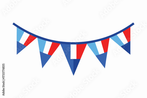 Festive Bunting Illustration Red, White, and Blue Triangle Flags on a Garland