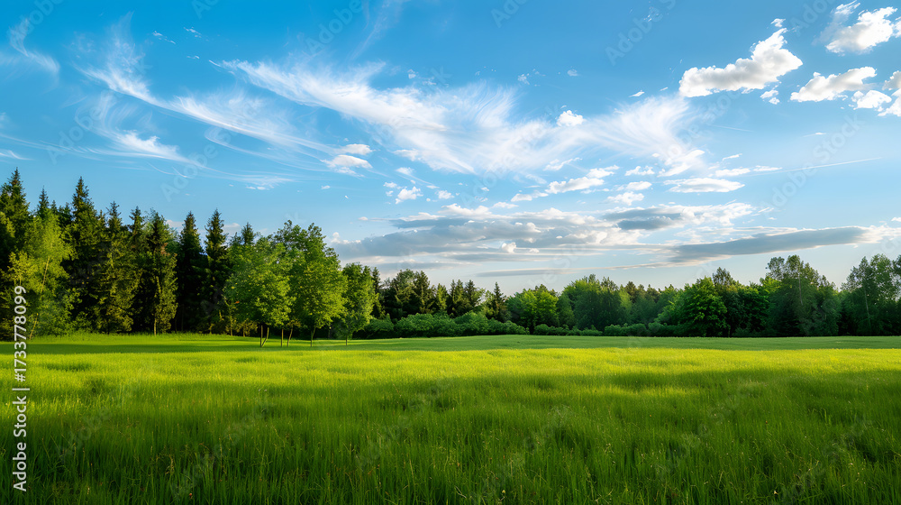 Obraz premium Green field under blue sky