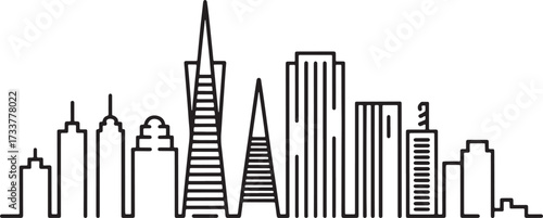 San Francisco Skyline Outline Black on Transparent Background Modern Architecture Cityscape Vector